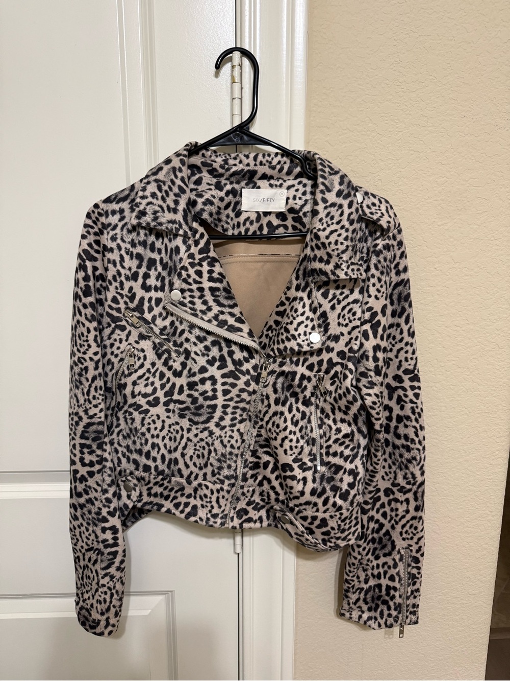 Six fifty leopard suede like material animal print goth fashion moto jacket